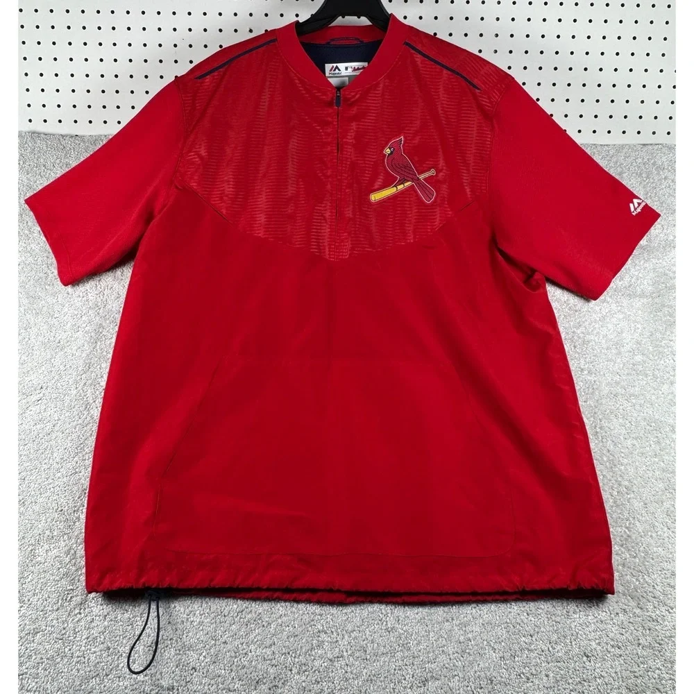 St. Louis Cardinals Pullover Mens L Red MLB Baseball Majestic Training Jacket